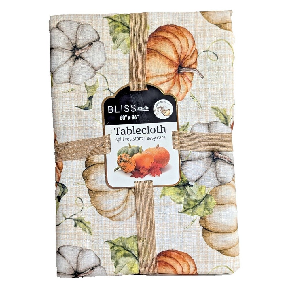Pumpkin Tablecloth Kitchen Holiday Orange White Tan 60 x 84-in Polyester Gift